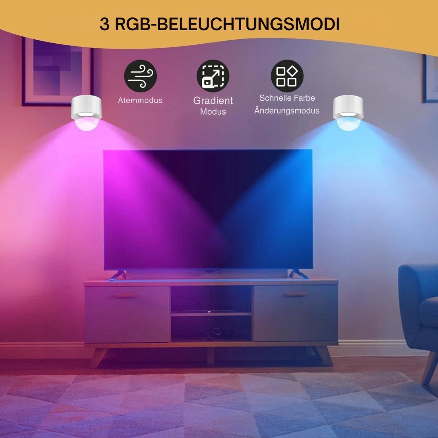 LED Wandleuchte mit Akku, 360° drehbar, magnetische Befestigung, RGB & Weißlicht