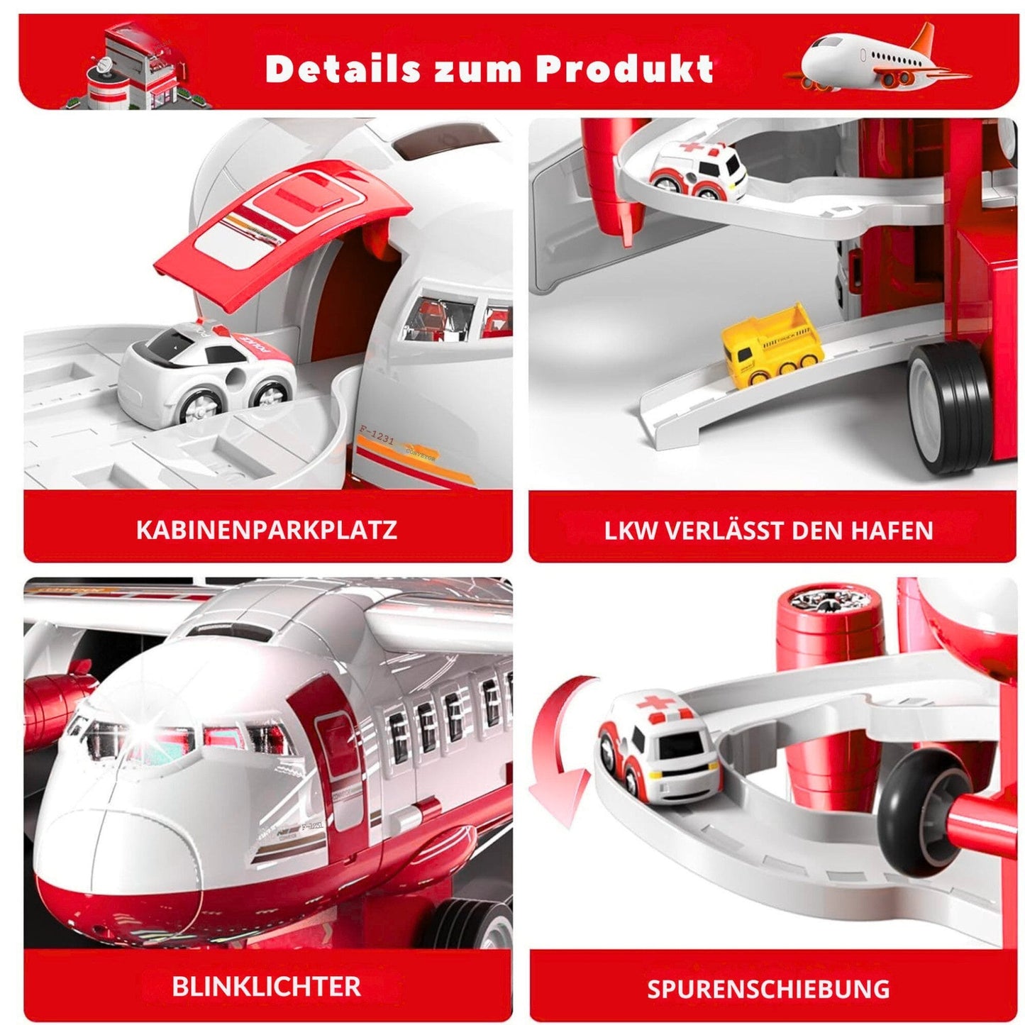 Spielzeug-Flugzeug mit 12 Stadtautos & Rennstrecke Rennbahn Auto Spielzeug für Kinder