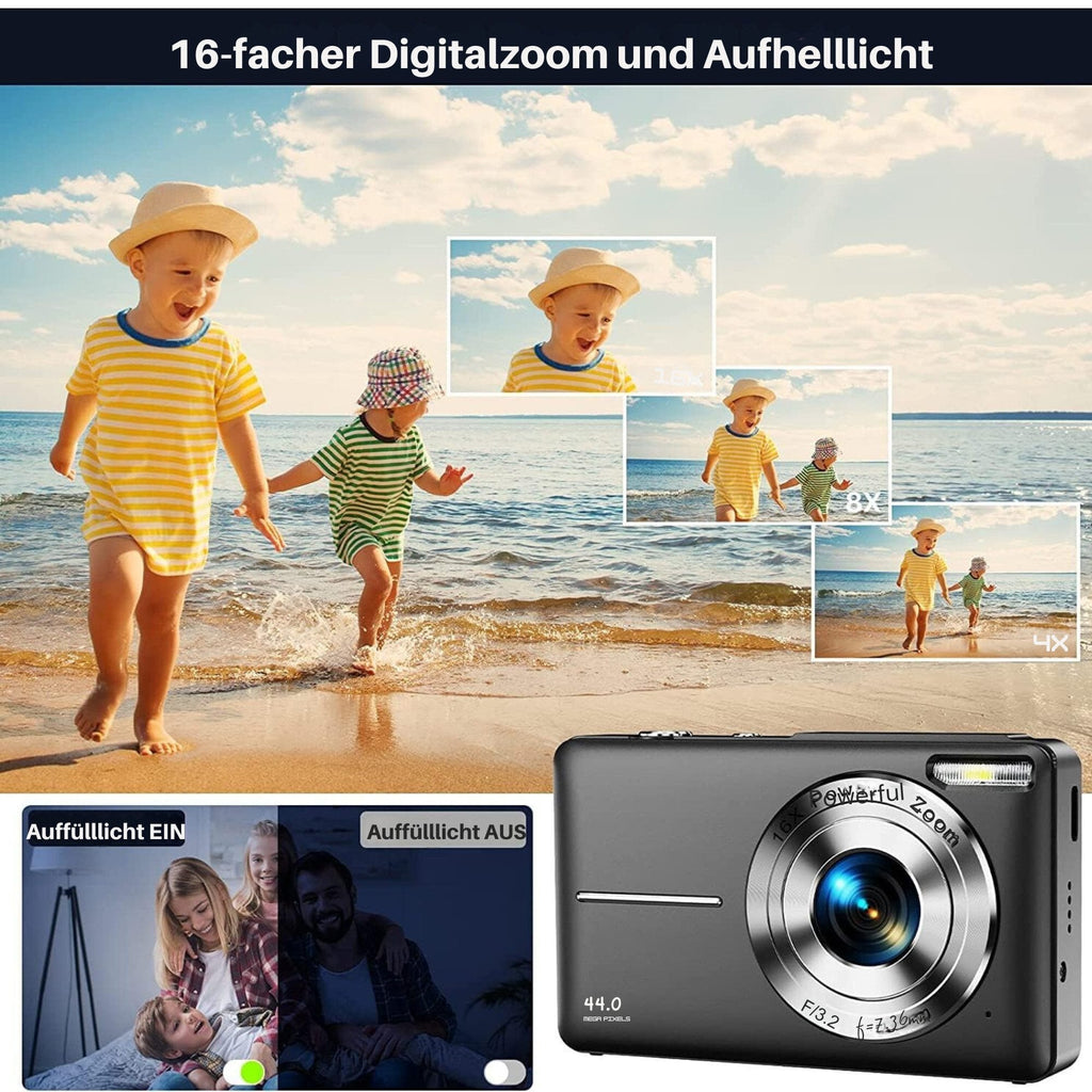 Digitalkamera mit 32G Micro SD Karte, 1080P Kinderkamera 44MP HD Kinderkamera