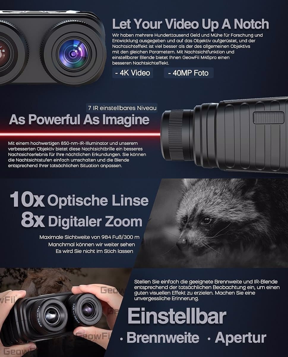 Nachtsichtgerät M45 Pro Nachtsichtgerät 4K HD, 4,5-Zoll Großbildschirm, 4000 mAh Akku