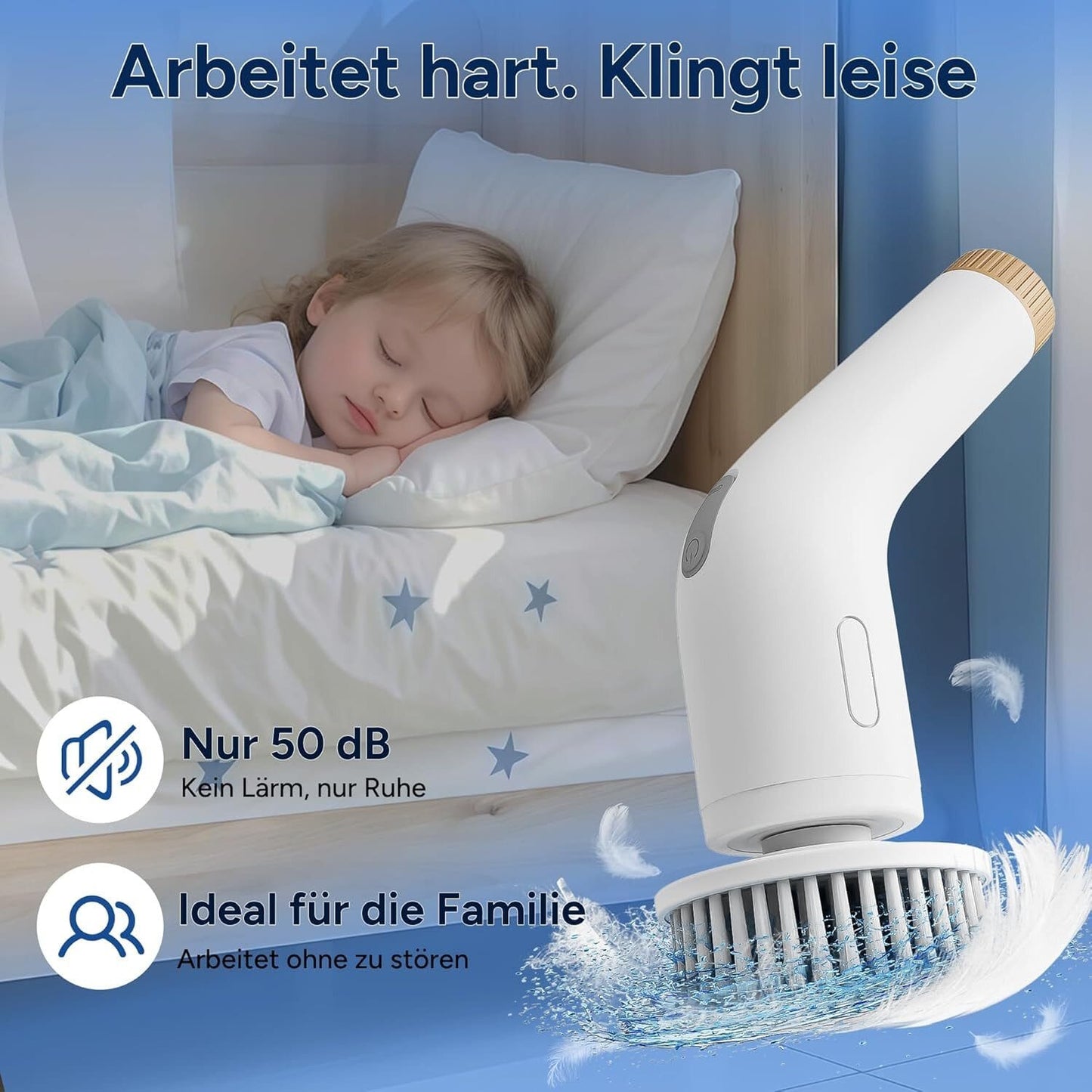 Reinigungsbürste mit 11 Bürstenköpfen, Teleskopgriff, 2 Geschwindigkeiten kabellos