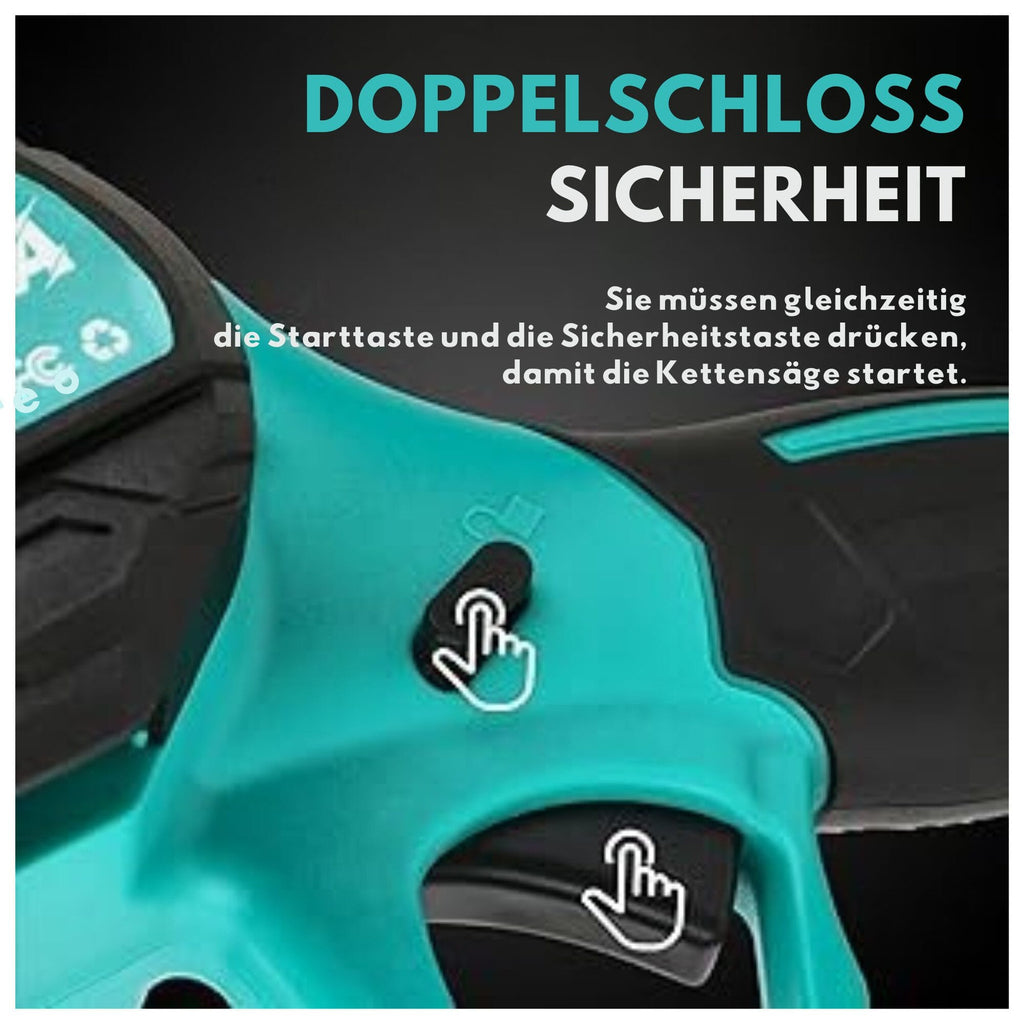 Akku-Kettensäge mit Brushless-Motoren und mit 2 2000mAh-Akkus