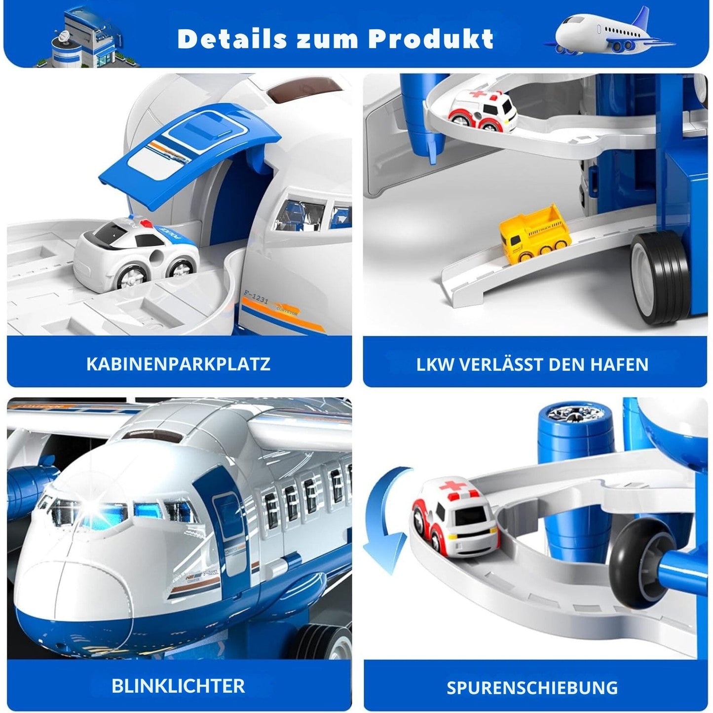 Spielzeug-Flugzeug mit 12 Stadtautos & Rennstrecke Rennbahn Auto Spielzeug für Kinder