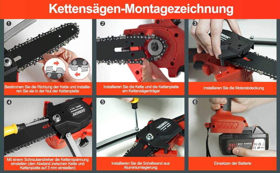 Akku-Kettensäge mit Brushless Motoren und mit 2 200mAh Akku