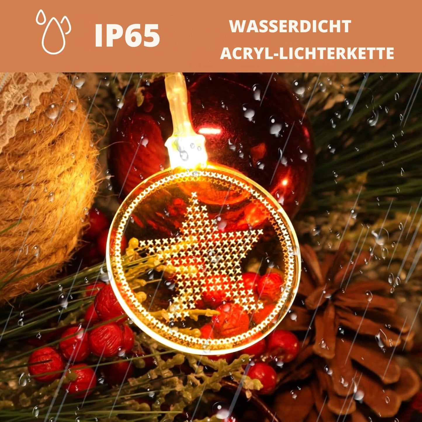 Lichterkette Innenbereich dekorative Lichter 4,1 m 15 LED USB wiederaufladbar