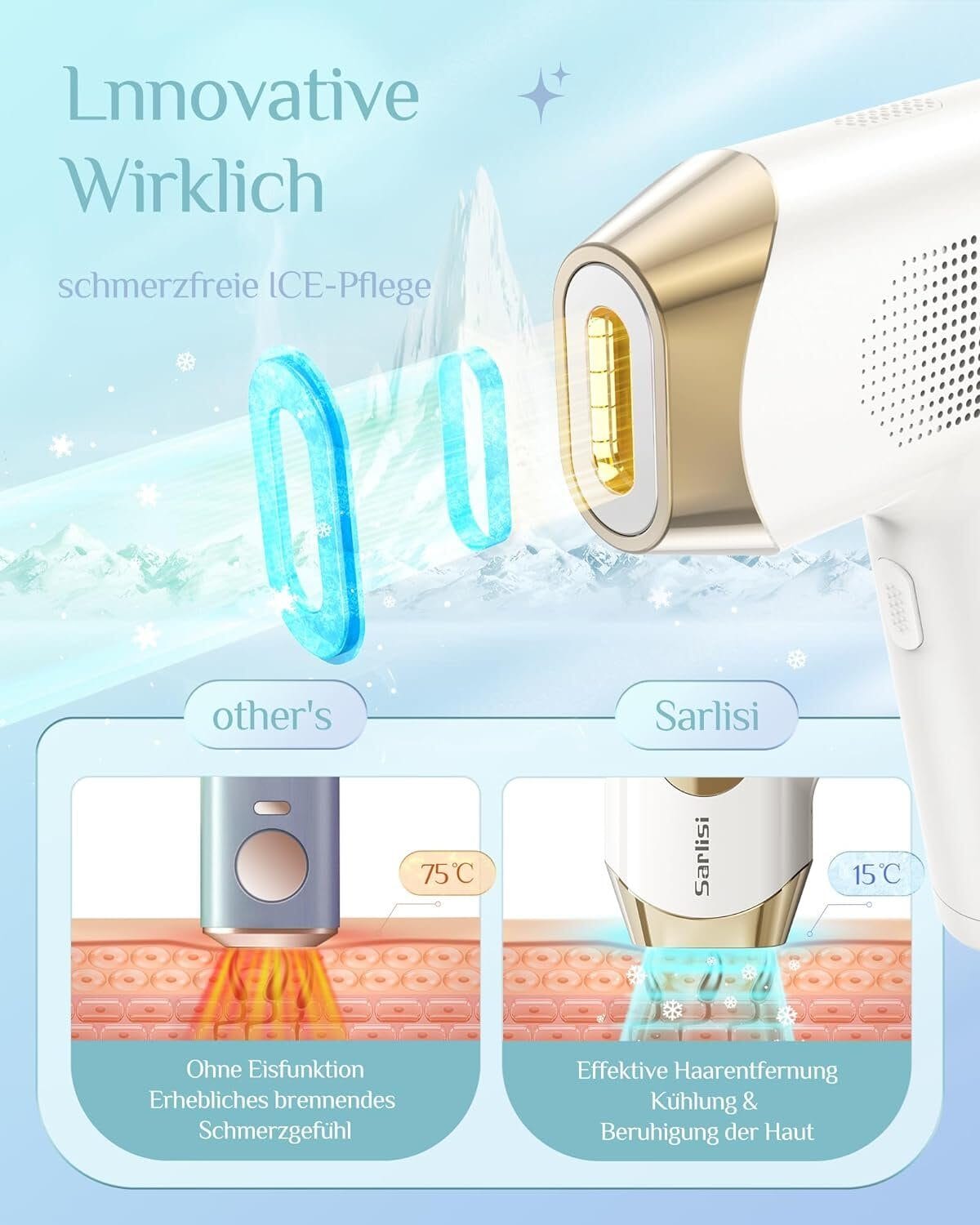 IPL-Haarentferner mit EISKÜHLUNG Funktion für Körper+Gesicht, Mit 5 einstellbaren Stufen