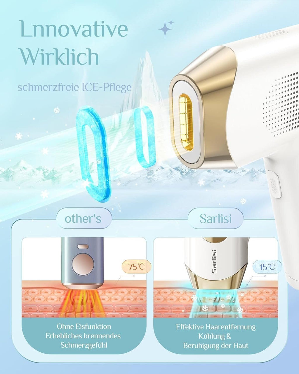 IPL-Haarentferner mit EISKÜHLUNG Funktion für Körper+Gesicht, Mit 5 einstellbaren Stufen
