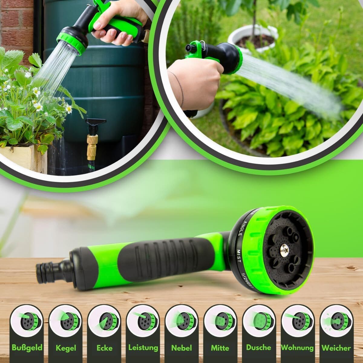 Gartenschlauch 22,5 m flexibler Wasserschlauch mit 9 Funktionsdüsen