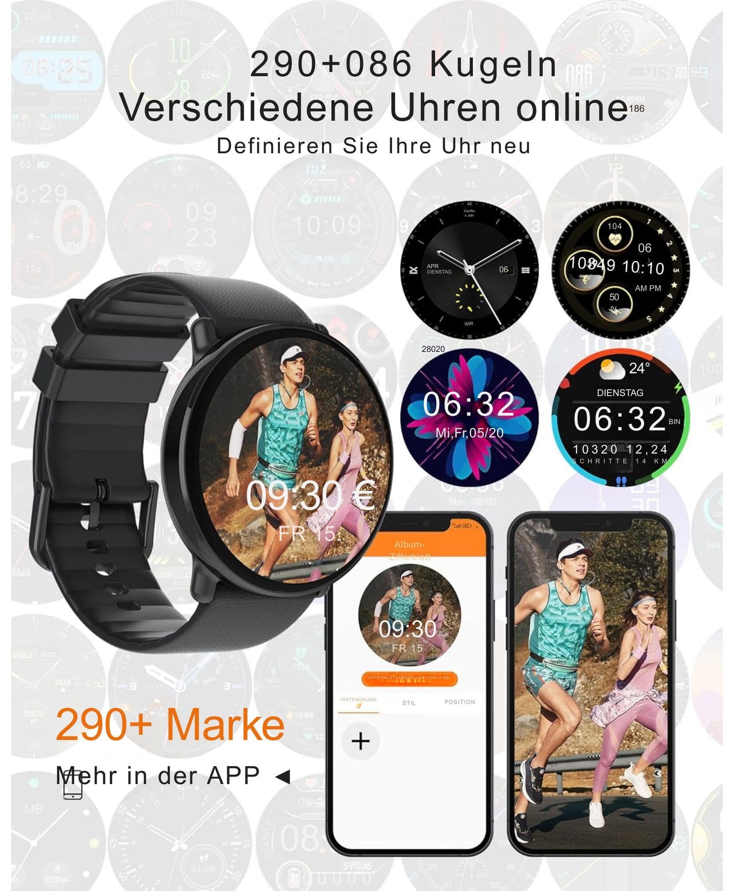 Damen & Herren – Fitnessuhr mit Bluetooth-Telefonie, AMOLED-Display Smartwatch
