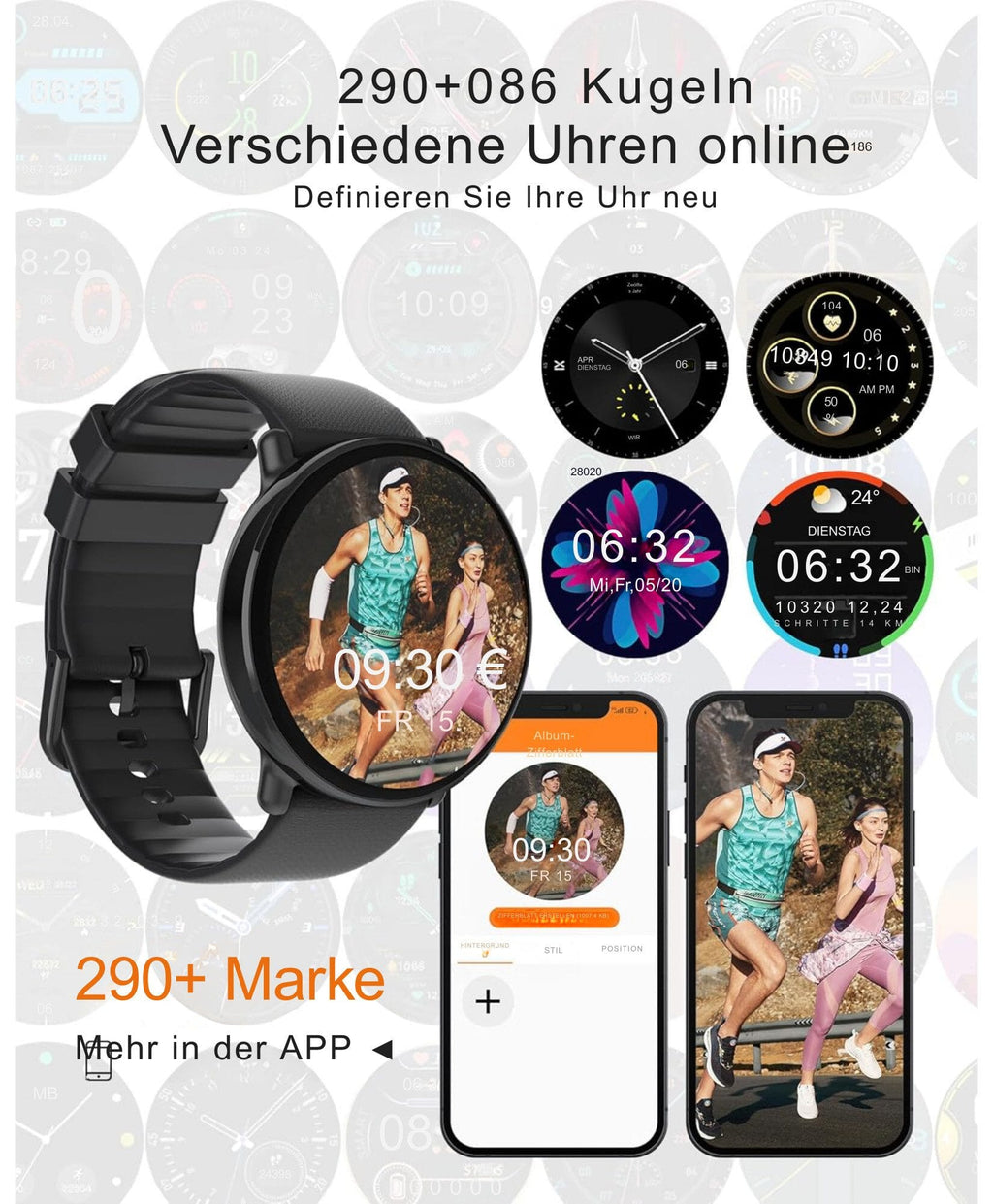 Damen & Herren – Fitnessuhr mit Bluetooth-Telefonie, AMOLED-Display Smartwatch