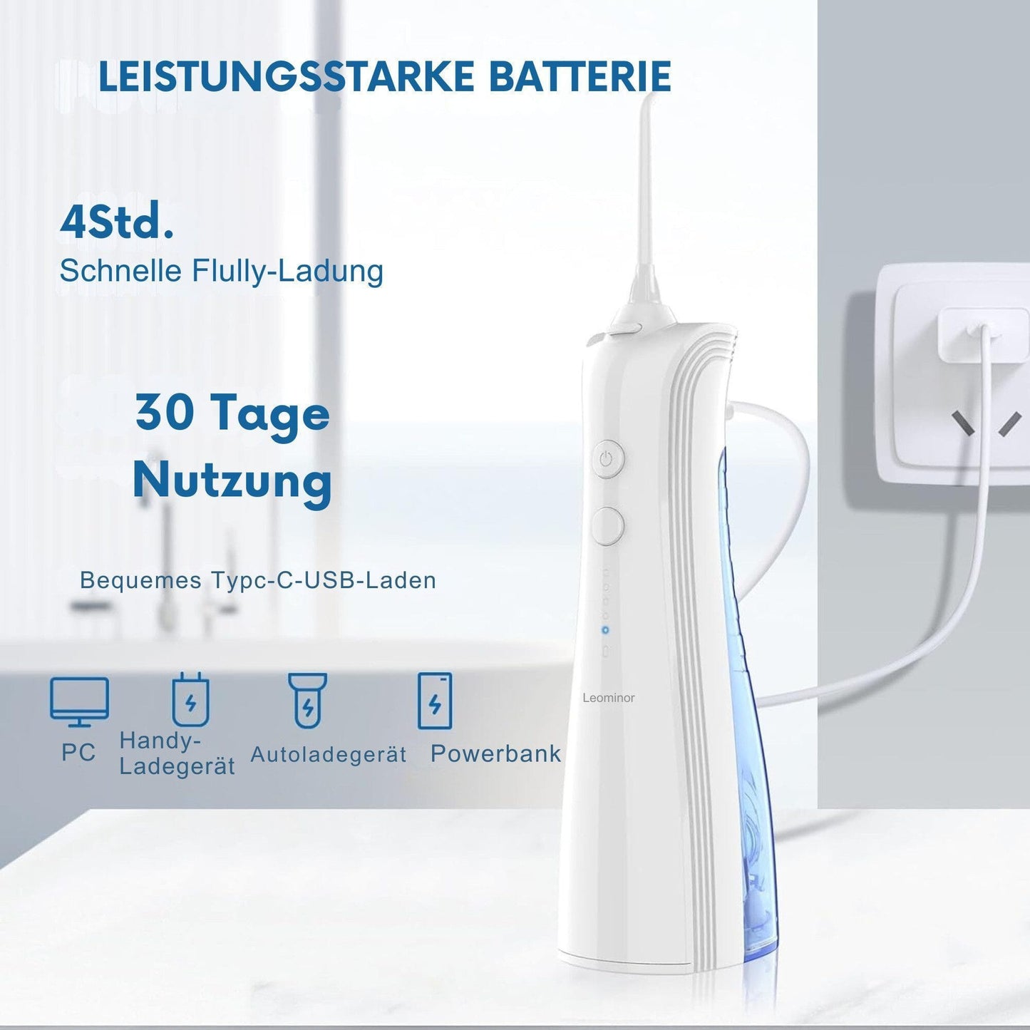 Munddusche Kabellos,5 Modi Elektrischer Zahnreiniger IPX7 Wasserdichter