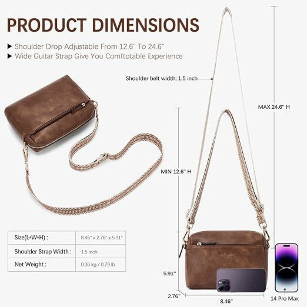 Handtasche Kleine Umhängetasche für Frauen Dreifach-Reißverschluss