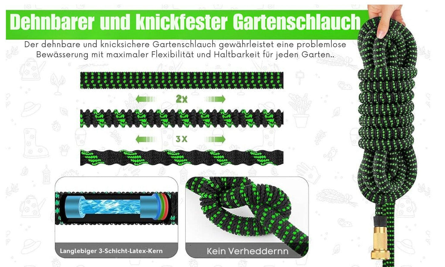 Gartenschlauch 22,5 m flexibler Wasserschlauch mit 9 Funktionsdüsen