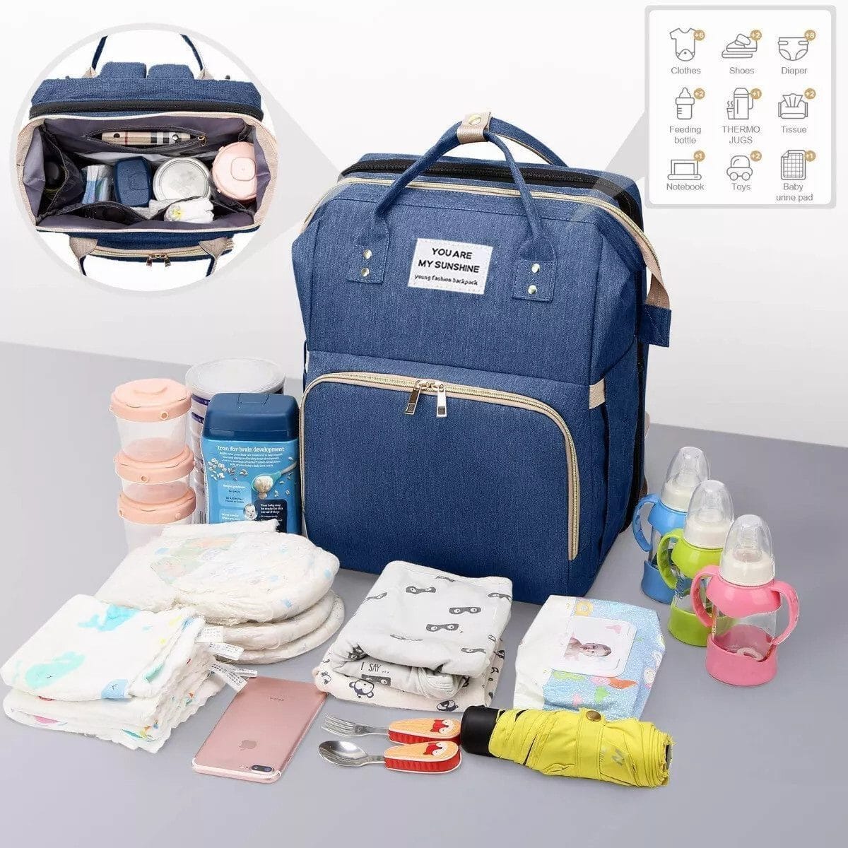 Wickeltasche mit Tragbarem Reisebett, Große Kapazität und Isolierten Fächern