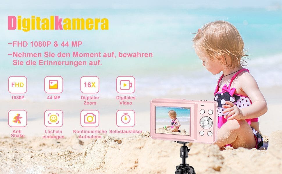 Digitalkamera mit 32G Micro SD Karte, 1080P Kinderkamera 44MP HD Kinderkamera