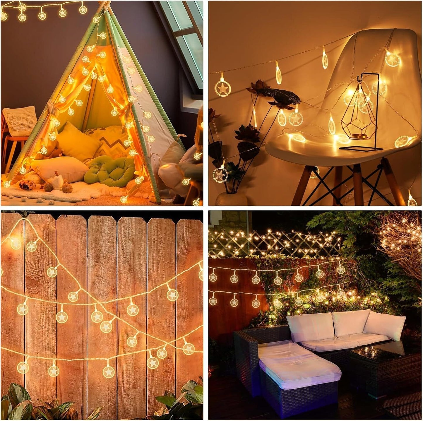 Lichterkette Innenbereich dekorative Lichter 4,1 m 15 LED USB wiederaufladbar