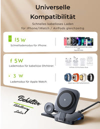 3-n-1 Faltbarer MagSafe Ständer mit Schnellladung, höhenverstellbar Ladestation
