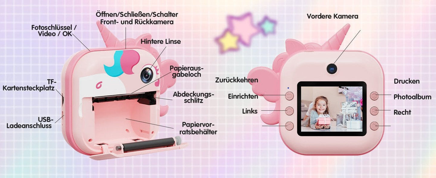 Sofortbildkamera 2,4'' Bildschirm für Kinder mit 32GB Karte & Zubehör Kinderkamera