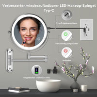 Kosmetikspiegel Wiederaufladbarer beleuchteter Badezimmerspiegel, 1X/10X Vergrößerung