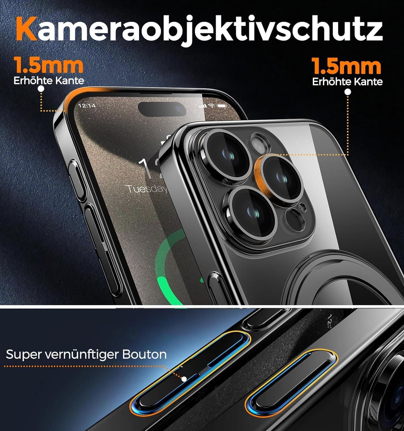 Handyhülle iPhone 15 Pro Hülle mit MagSafe und Integriertem 9H Kameraschutz