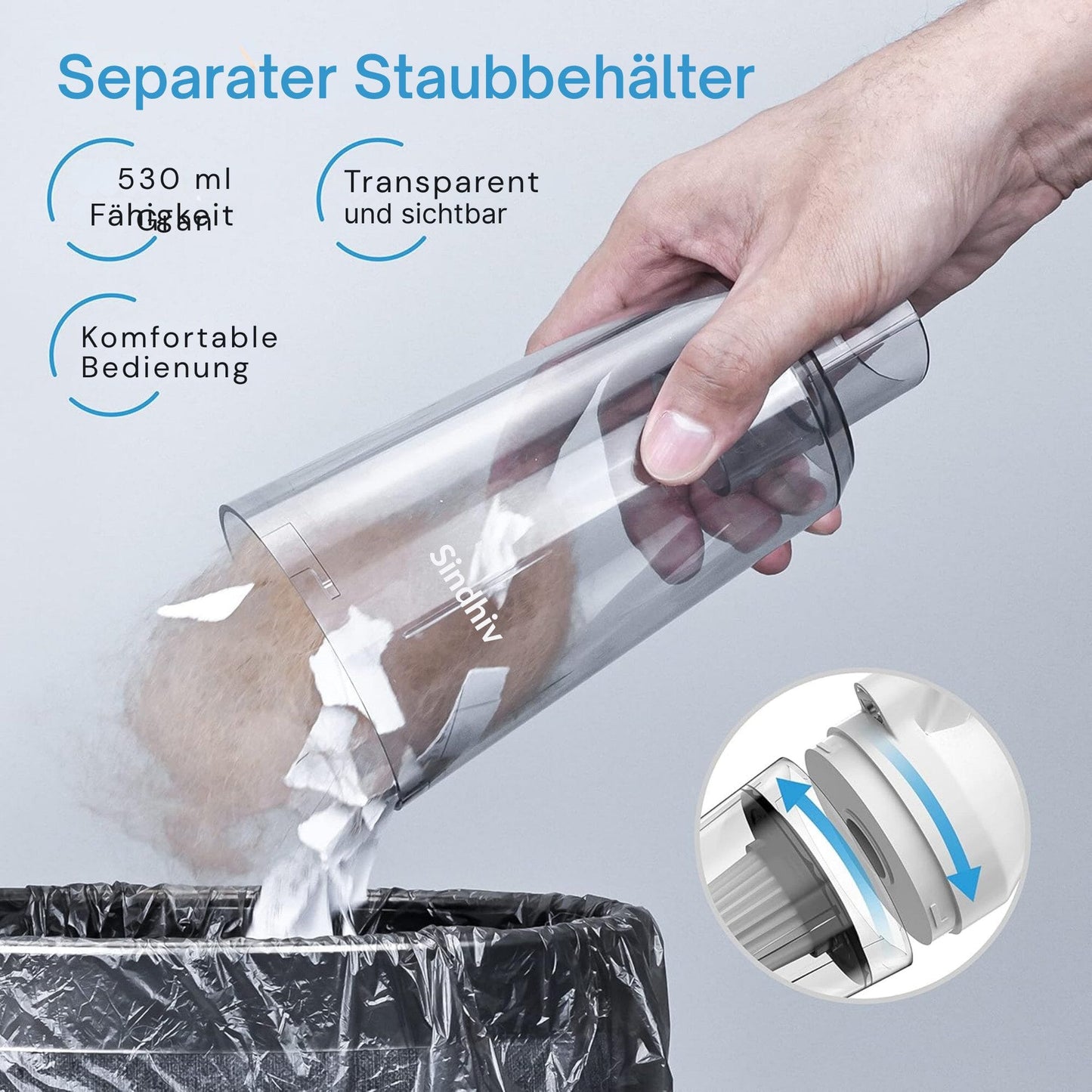 Akku-Handstaubsauger mit Nass- und Trockenfunktion, ultraleicht, 9500Pa Saugleistung