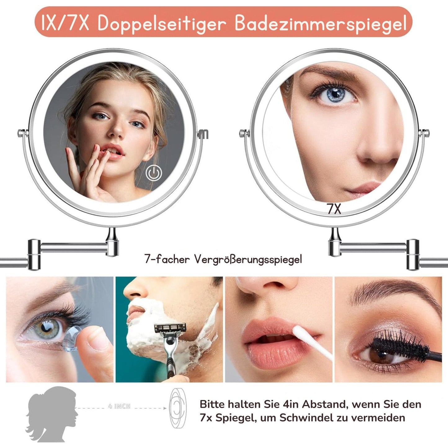 Kosmetikspiegel Wiederaufladbarer beleuchteter Wand-Makeup-Spiegel