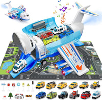 Spielzeug-Flugzeug mit Lichtern, Geräuschen, Sprühfunktion und 12-teiligem Spielzeugauto