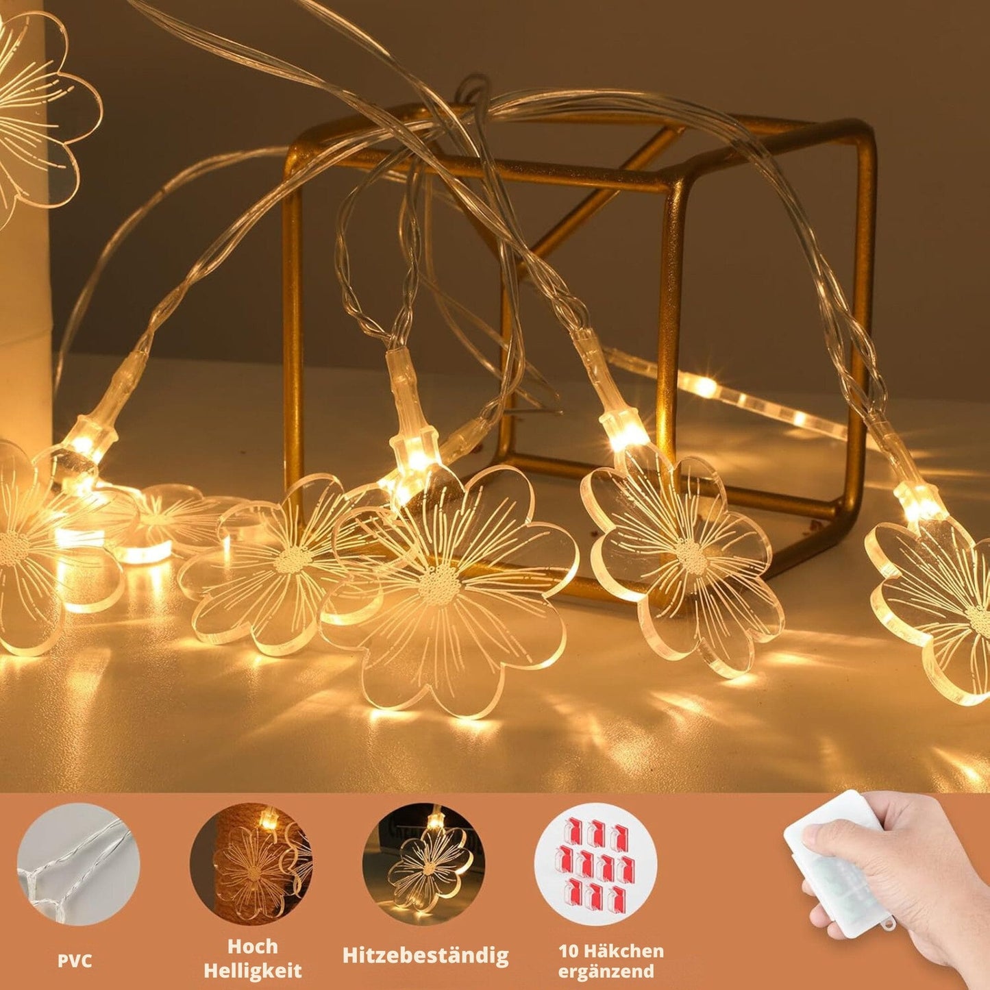 Lichterkette Innenbereich dekorative Lichter 4,1 m 15 LED USB wiederaufladbar
