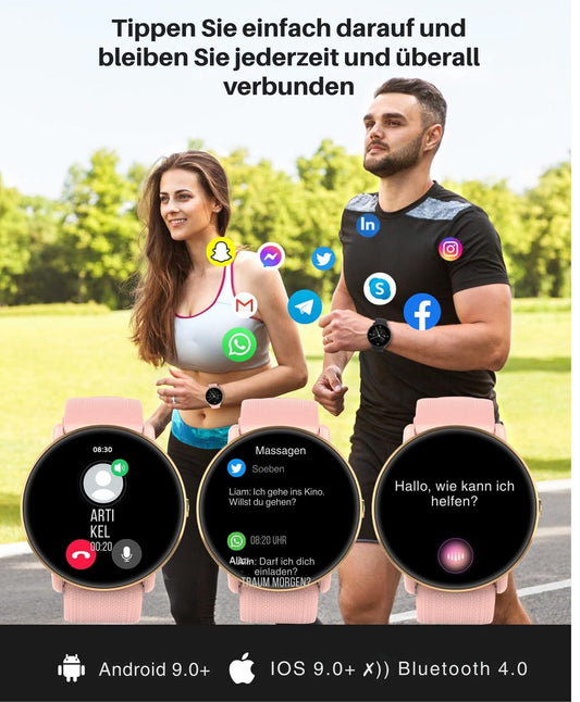 Damen & Herren – Fitnessuhr mit Bluetooth-Telefonie, AMOLED-Display Smartwatch