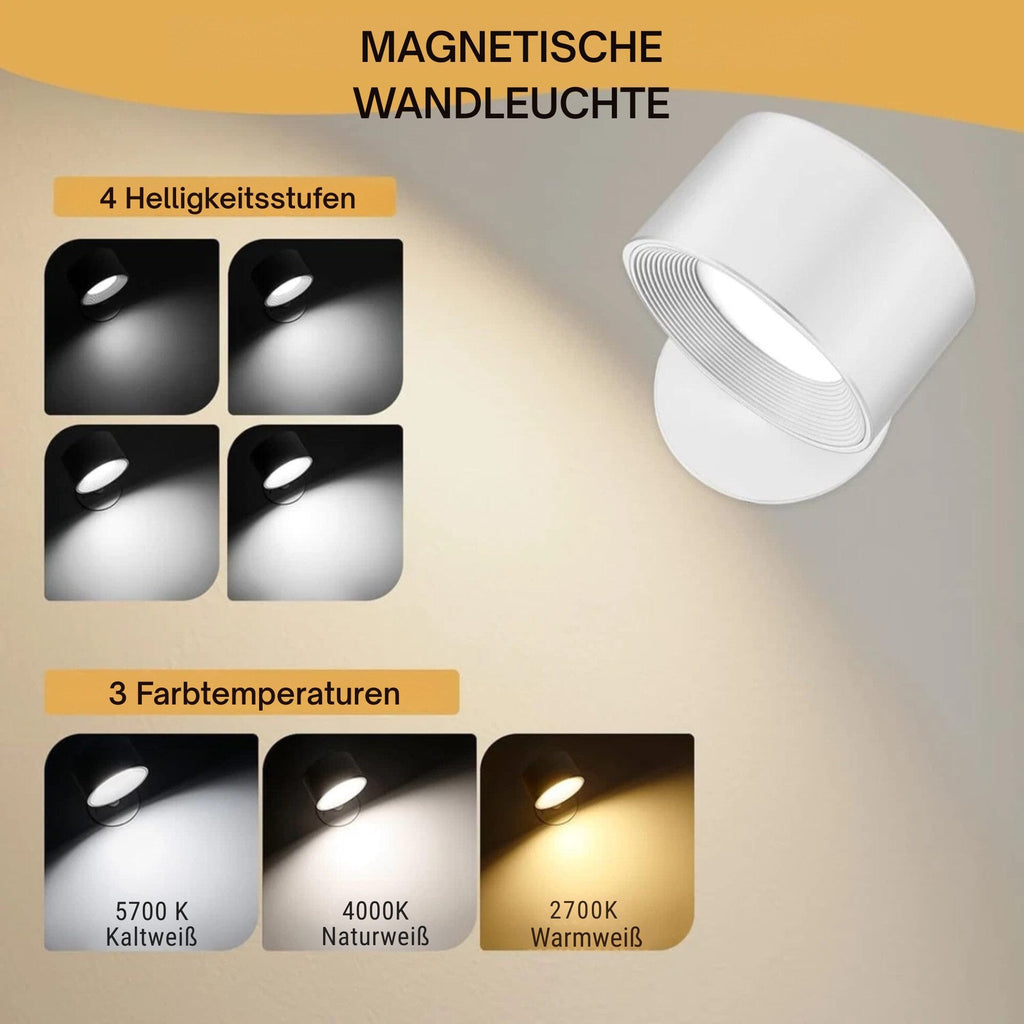 LED Wandleuchte mit Akku, 360° drehbar, magnetische Befestigung, RGB & Weißlicht