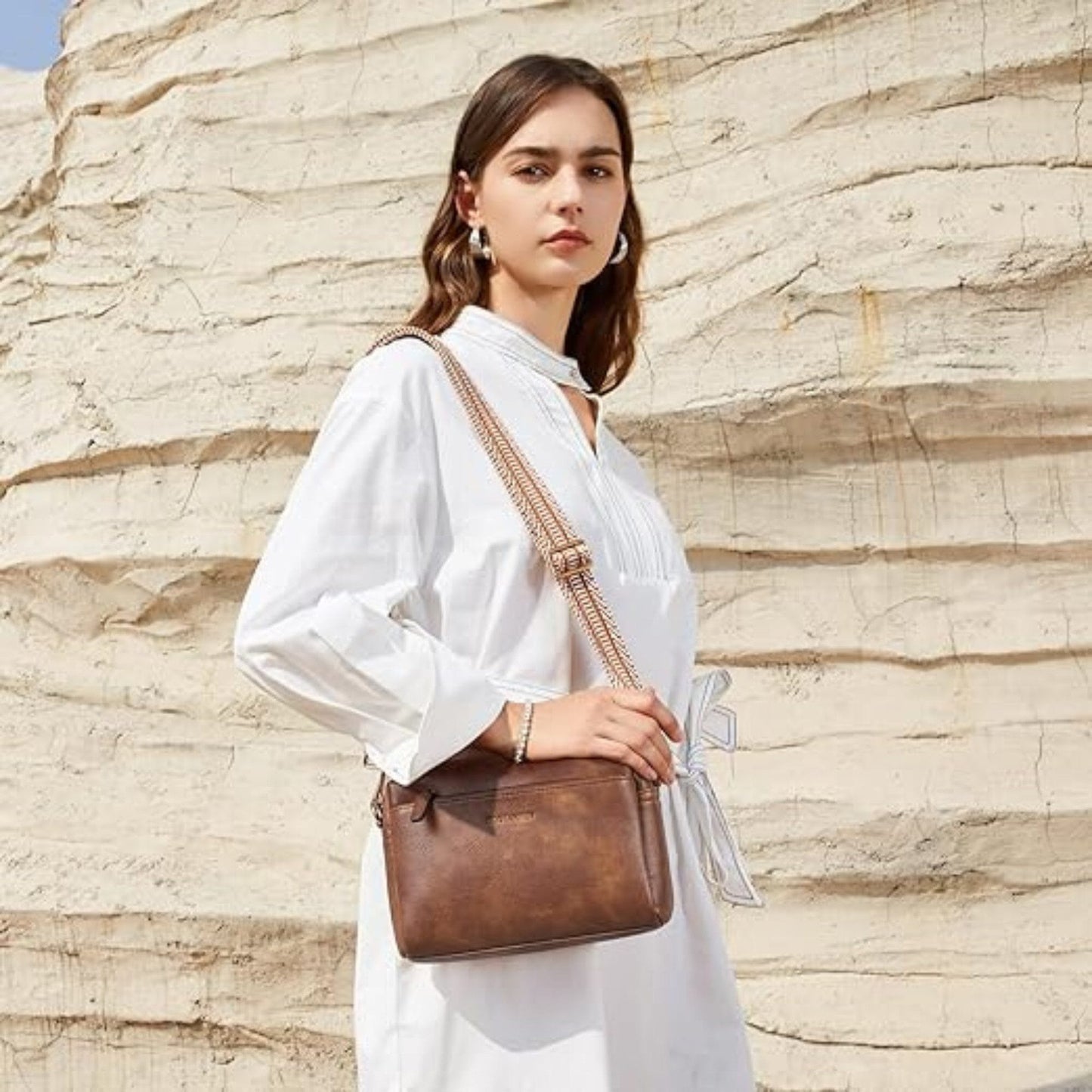 Handtasche Kleine Umhängetasche für Frauen Dreifach-Reißverschluss