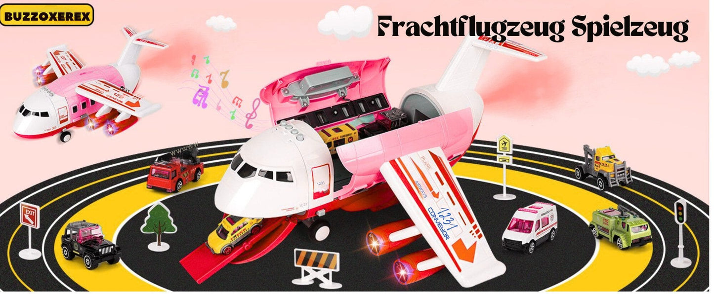 Spielzeug-Flugzeug mit Lichtern, Geräuschen, Sprühfunktion und 12-teiligem Spielzeugauto