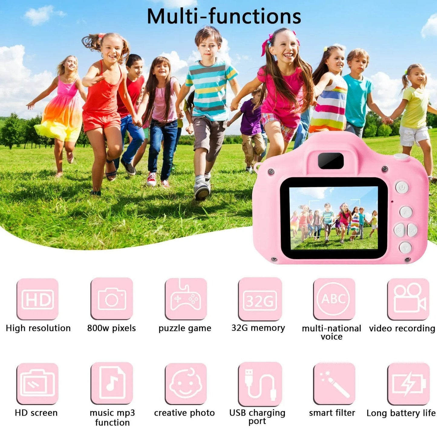 Kinderkamera 48MP 1080P HD Digitalkamera Spielzeug mit 32GB SD Karte Kinderkamera