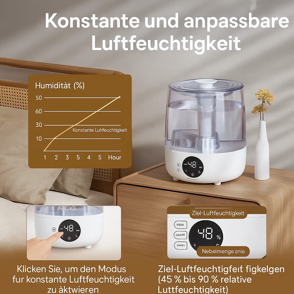 Luftbefeuchter Auto Quiet Mode für Baby, 4L Ultraschall Cool Mist Luftbefeuchter