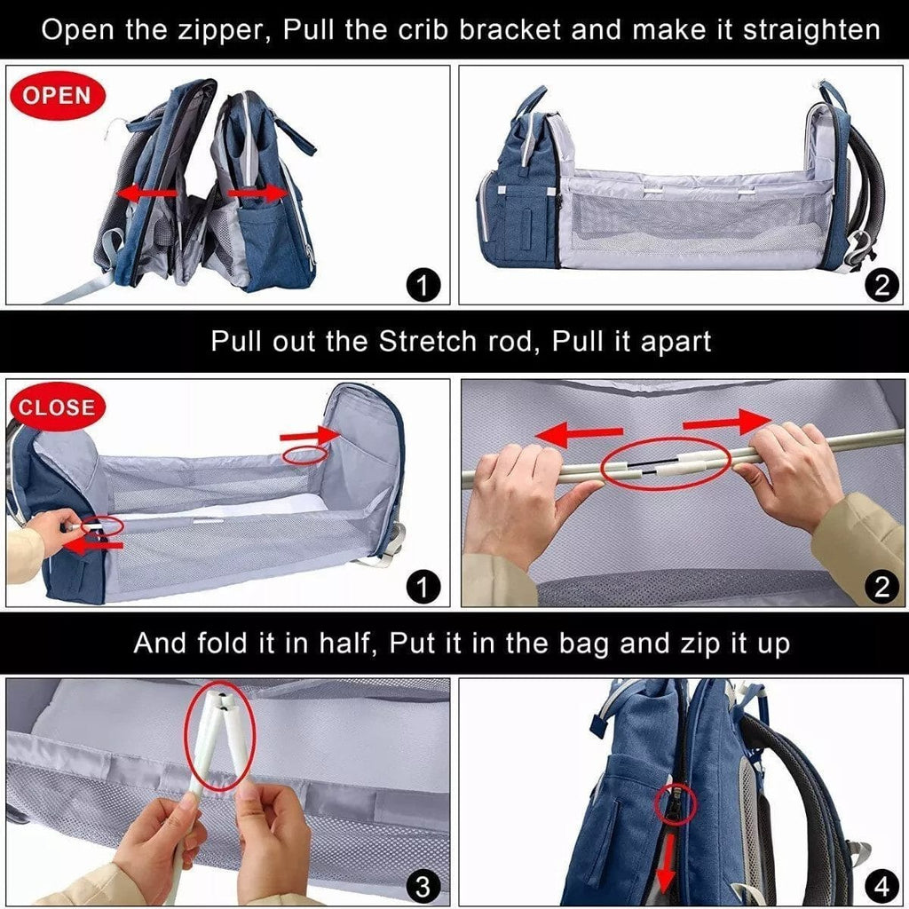 Wickeltasche mit Tragbarem Reisebett, Große Kapazität und Isolierten Fächern