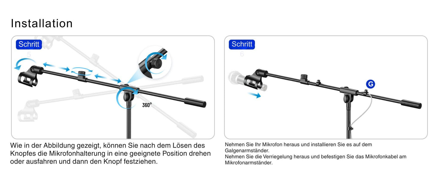 Mikrofonständer mit Galgenarm und Tragetasche – Stabiles Stativ aus Stahl, 107–174 cm