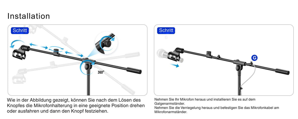 Mikrofonständer mit Galgenarm und Tragetasche – Stabiles Stativ aus Stahl, 107–174 cm