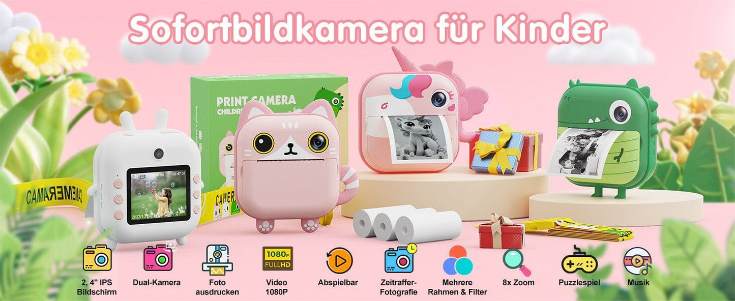 Sofortbildkamera 2,4'' Bildschirm für Kinder mit 32GB Karte & Zubehör Kinderkamera