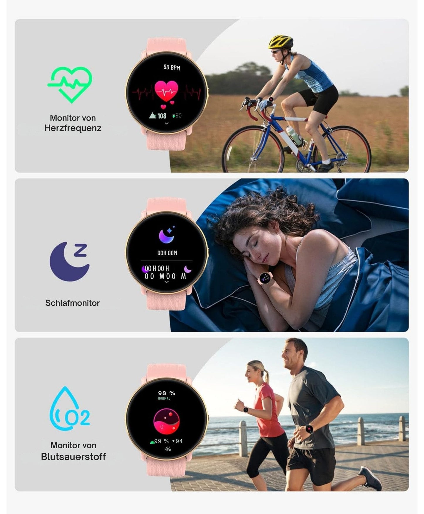 Damen & Herren – Fitnessuhr mit Bluetooth-Telefonie, AMOLED-Display Smartwatch