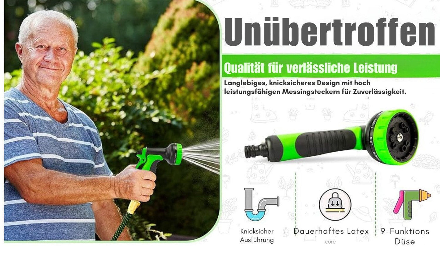 Gartenschlauch 22,5 m flexibler Wasserschlauch mit 9 Funktionsdüsen