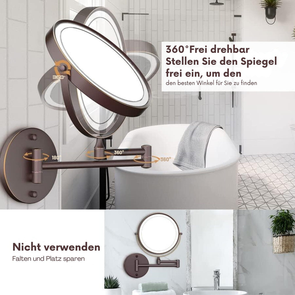LED-Lichtspiegel Wiederaufladbarer beleuchteter Badezimmerspiegel, 1X/10X Vergrößerung