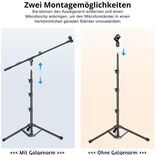 Mikrofonständer mit Galgenarm und Tragetasche – Stabiles Stativ aus Stahl, 107–174 cm