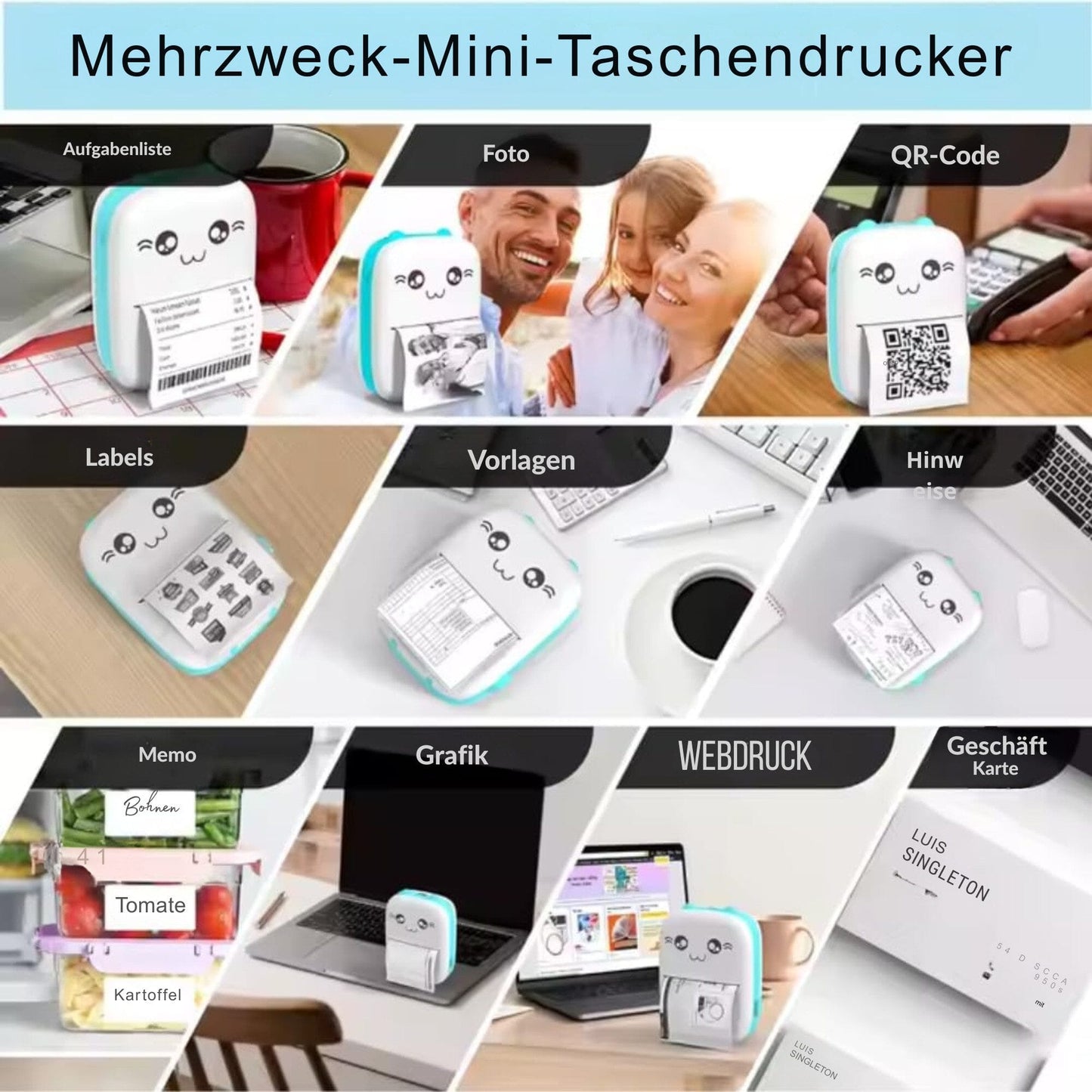 Tragbarer Sticker Bluetooth-Drucker für Notizen, Fotos und Etiketten Mini-Drucker