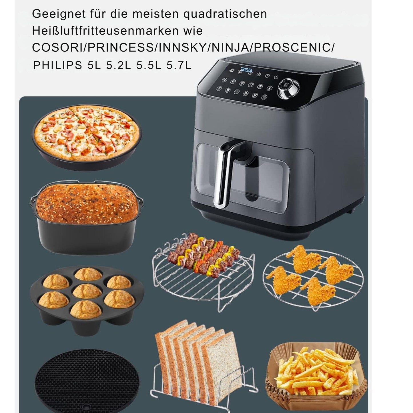 Küchenmaschinen Zubehör-Set Airfryer Zubehör Set 15-teilig für 5.5L Square Airfryer