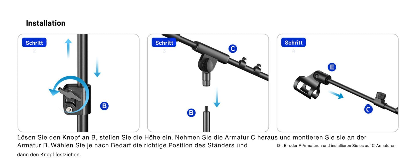 Mikrofonständer mit Galgenarm und Tragetasche – Stabiles Stativ aus Stahl, 107–174 cm