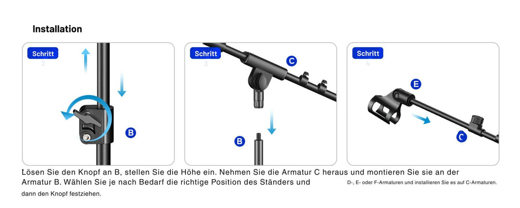 Mikrofonständer mit Galgenarm und Tragetasche – Stabiles Stativ aus Stahl, 107–174 cm