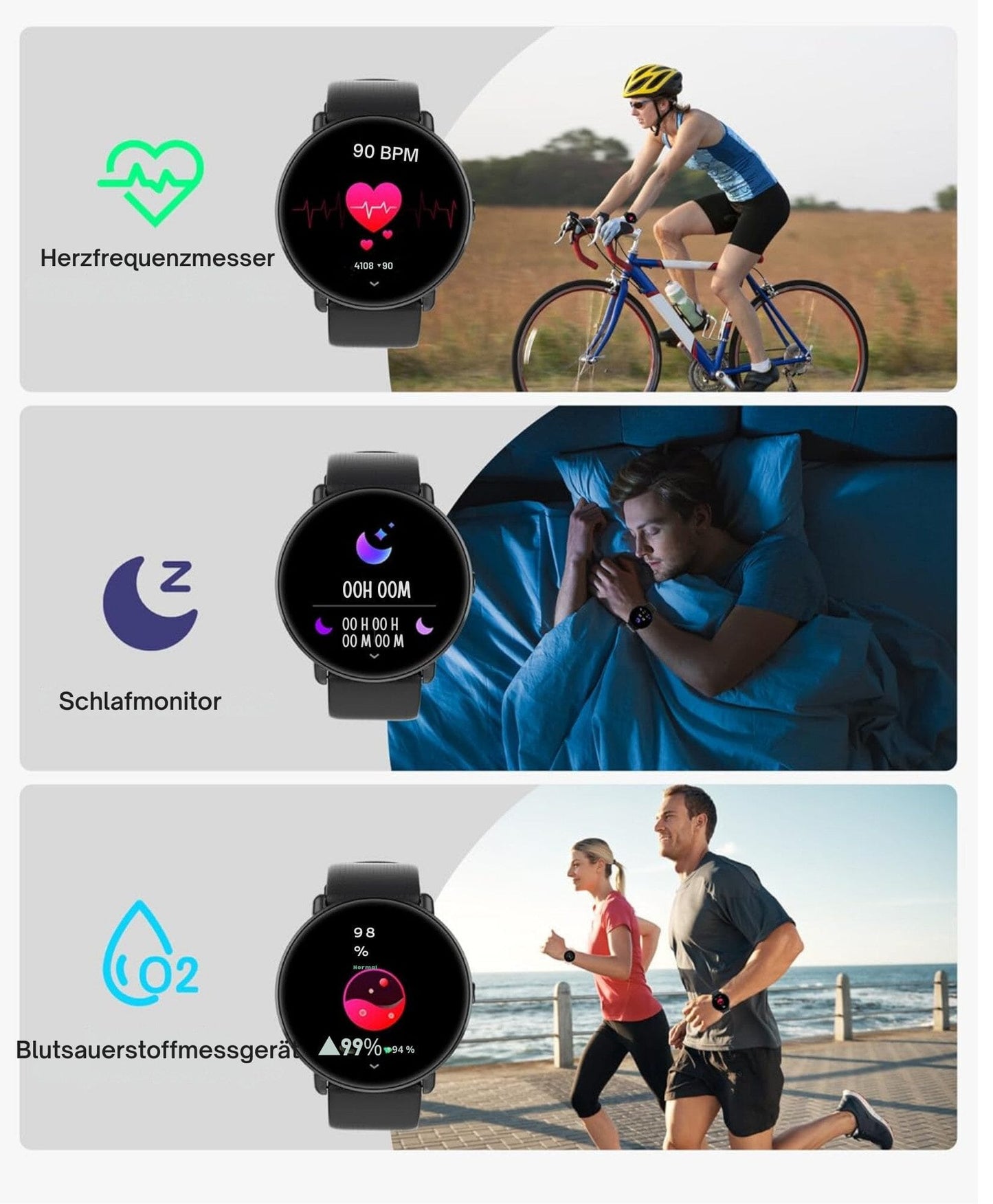 Damen & Herren – Fitnessuhr mit Bluetooth-Telefonie, AMOLED-Display Smartwatch