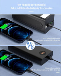 40000 mAh Tragbares Ladegerät mit 18W PD USB-C Schnellladung Powerbank