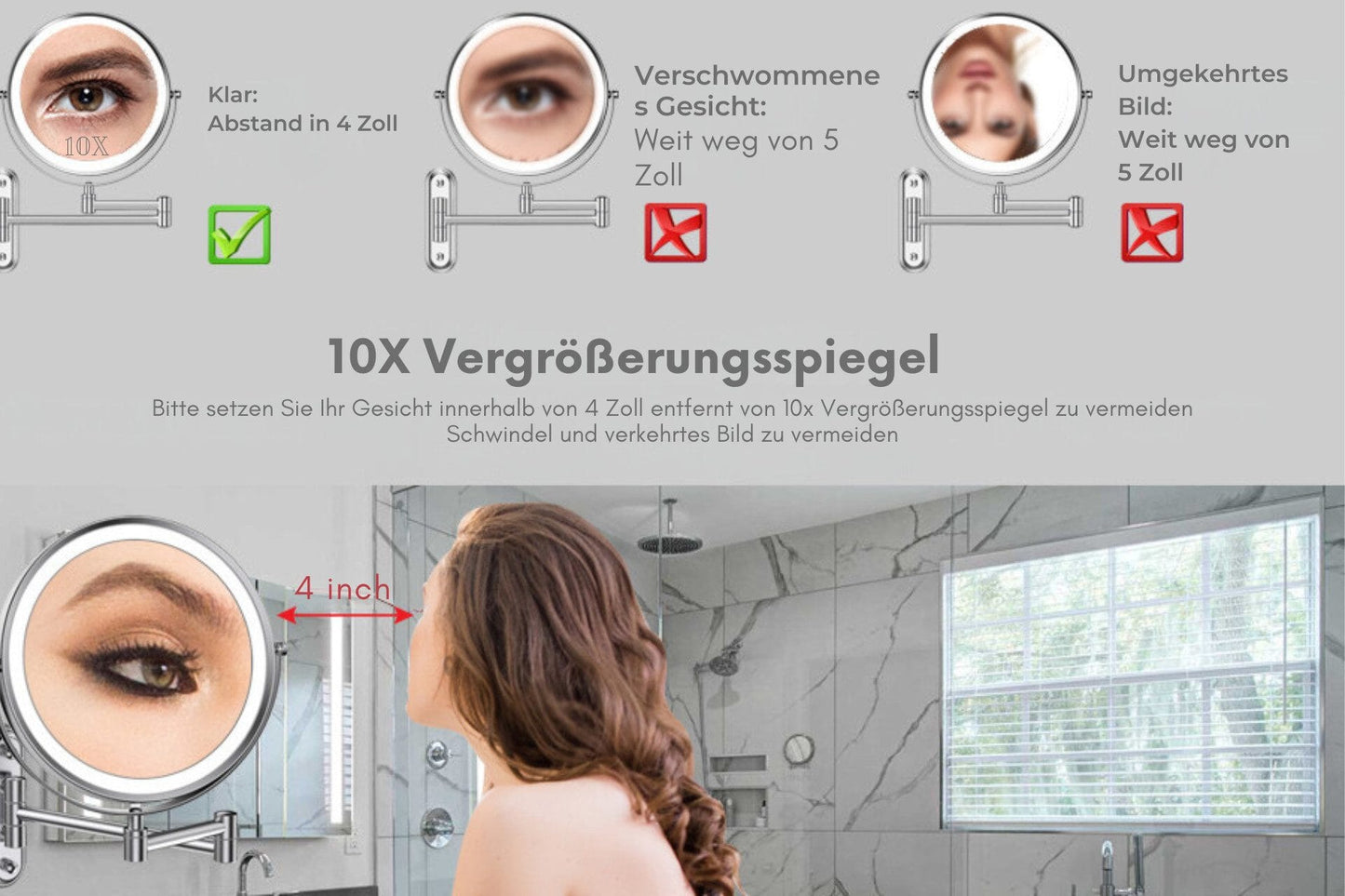 Kosmetikspiegel Wiederaufladbarer beleuchteter Schminkspiegel, erweiterbares Design
