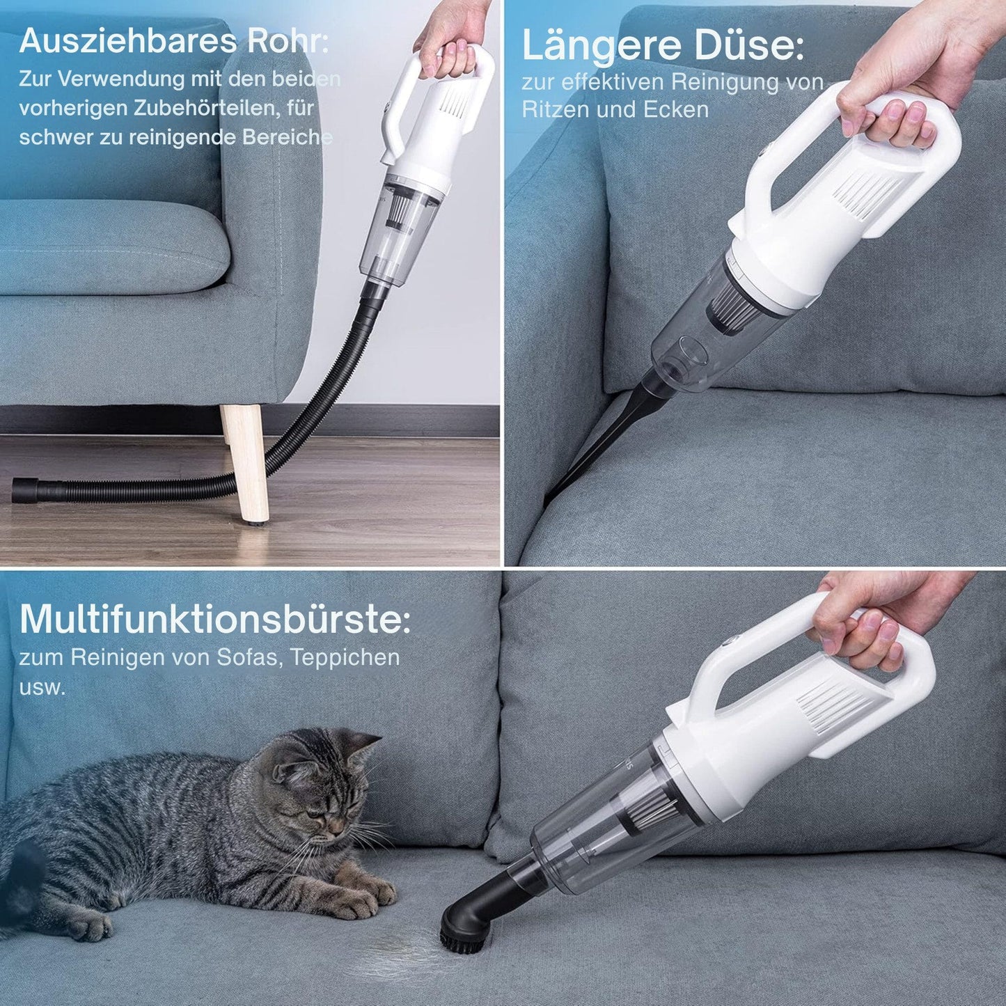 Akku-Handstaubsauger mit Nass- und Trockenfunktion, ultraleicht, 9500Pa Saugleistung